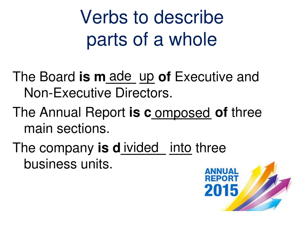 verbs to describe parts of a whole