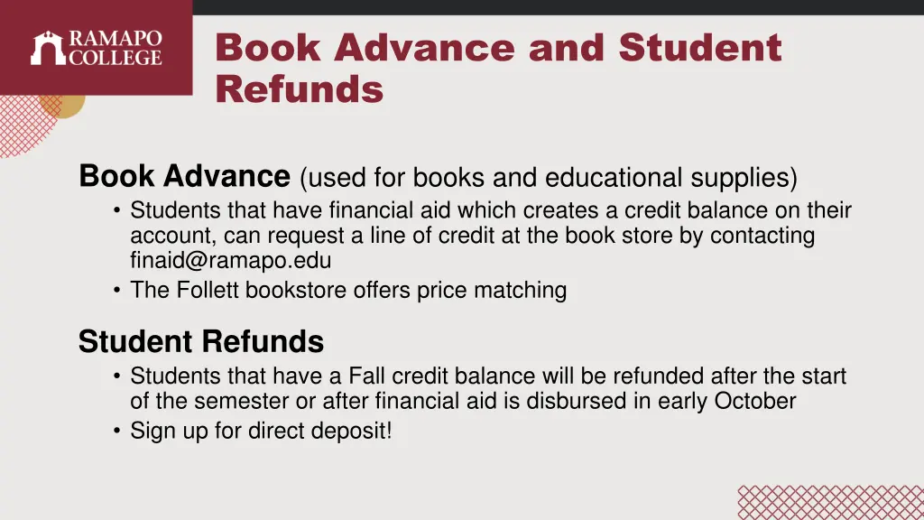 book advance and student refunds