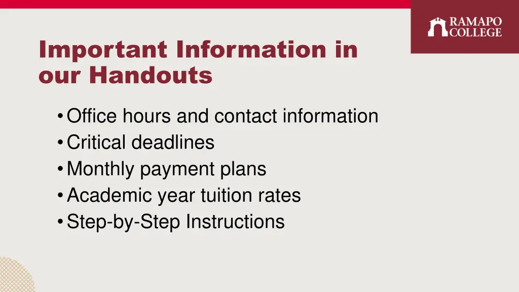 important information in our handouts