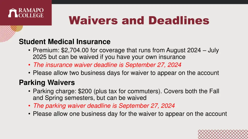 waivers and deadlines