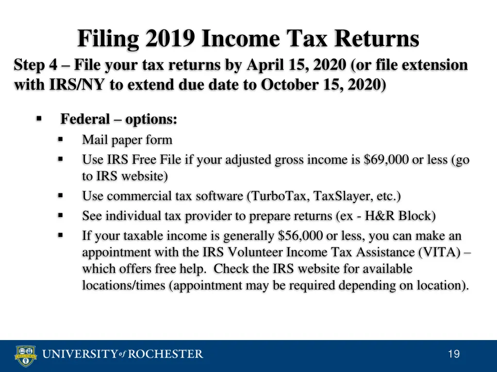 filing 2019 income tax returns step 4 file your