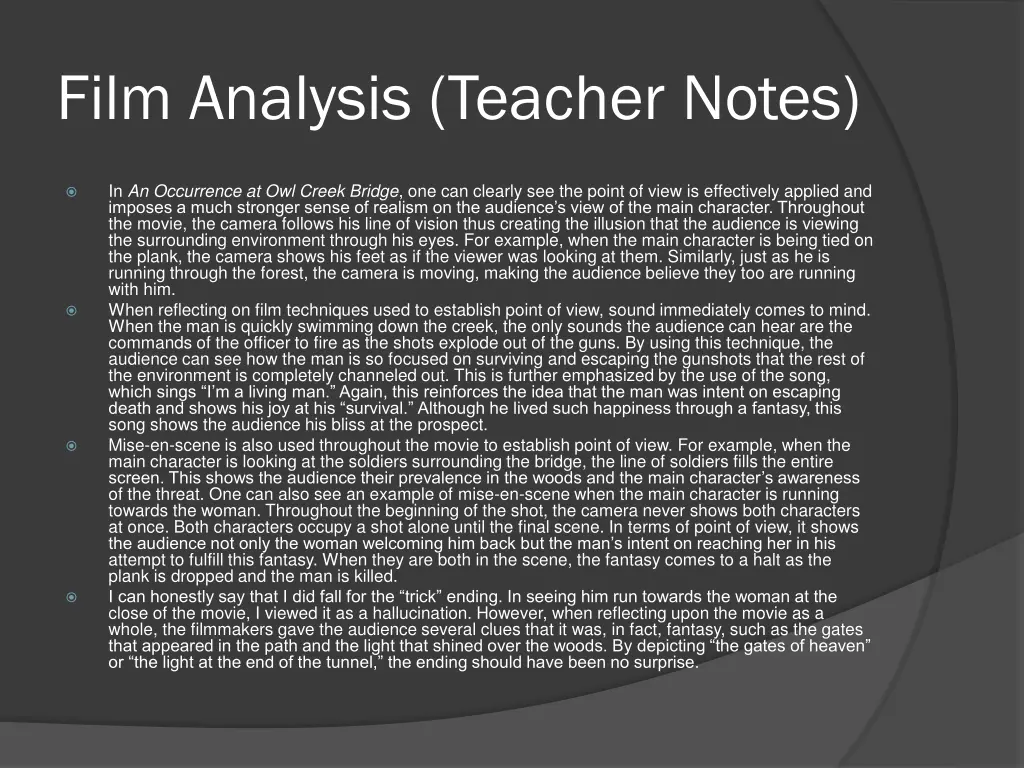 film analysis teacher notes