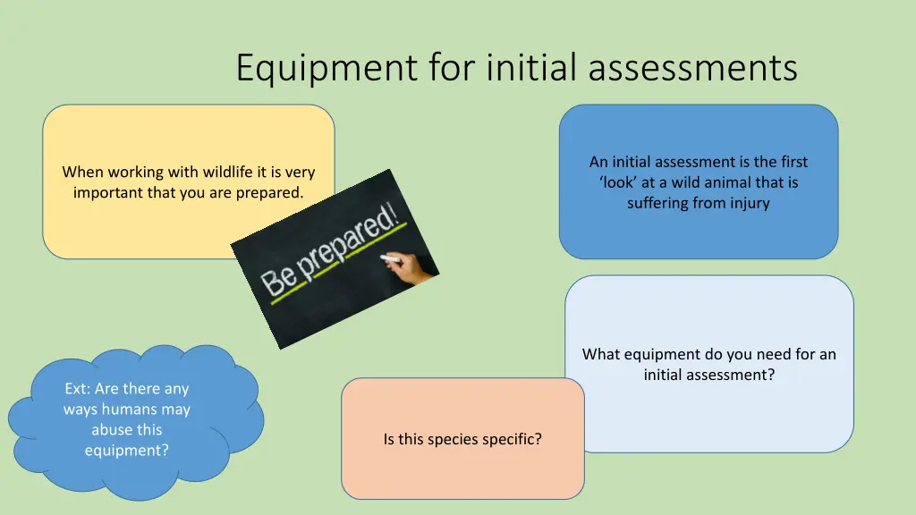 equipment for initial assessments