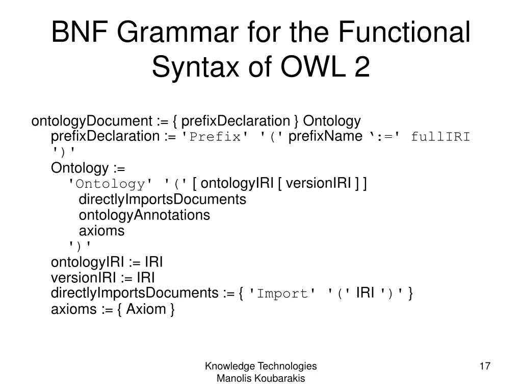 bnf grammar for the functional syntax of owl 2