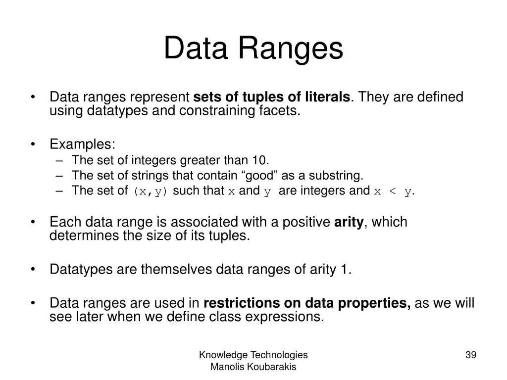 data ranges