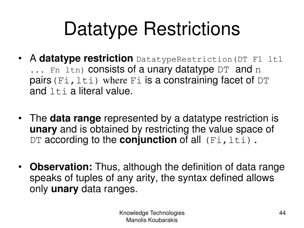 datatype restrictions 1