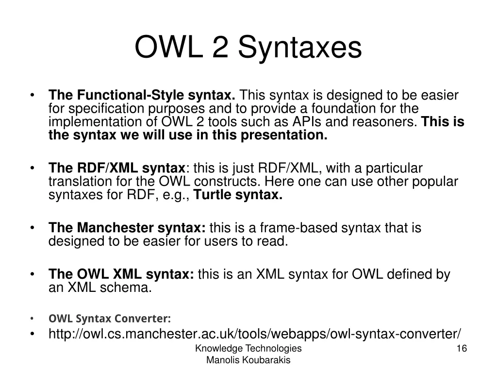 owl 2 syntaxes