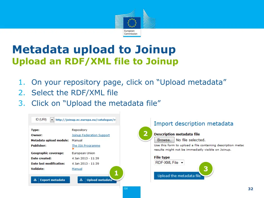 metadata upload to joinup upload an rdf xml file