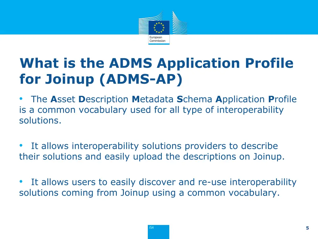 what is the adms application profile for joinup