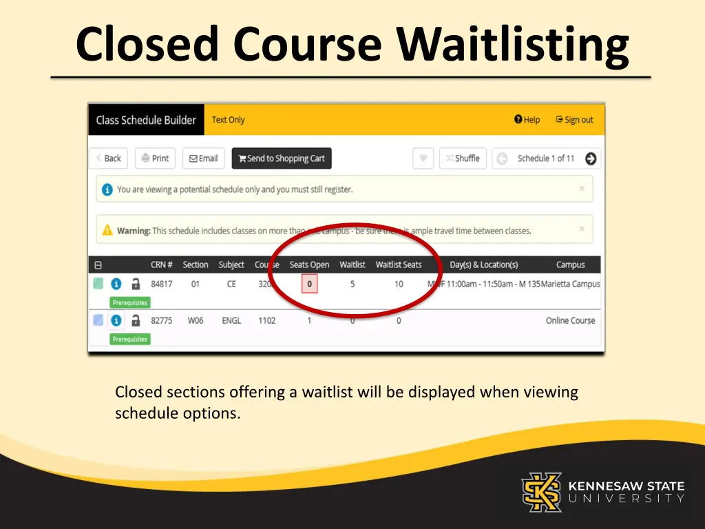 closed course waitlisting