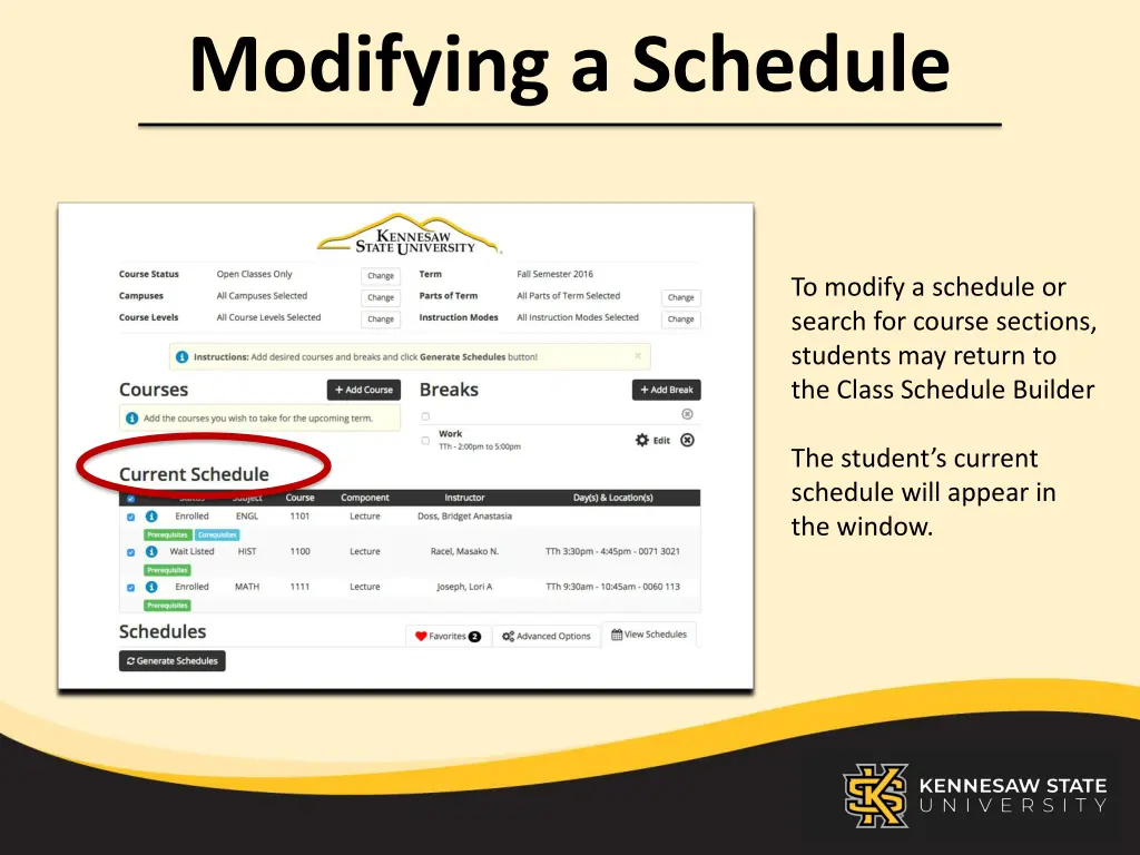 modifying a schedule