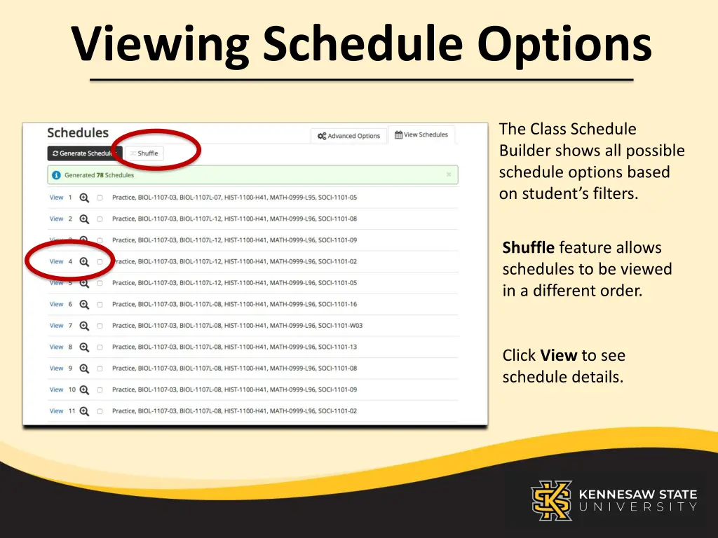 viewing schedule options