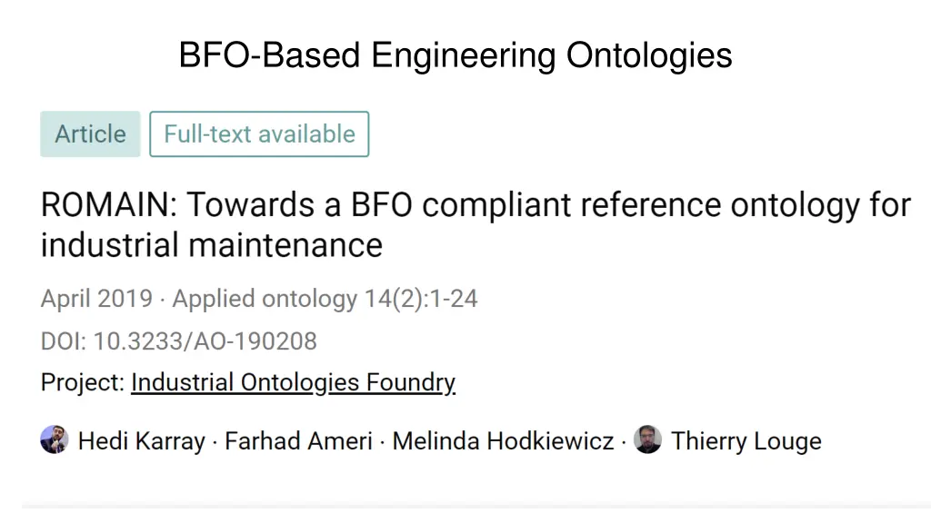 bfo based engineering ontologies