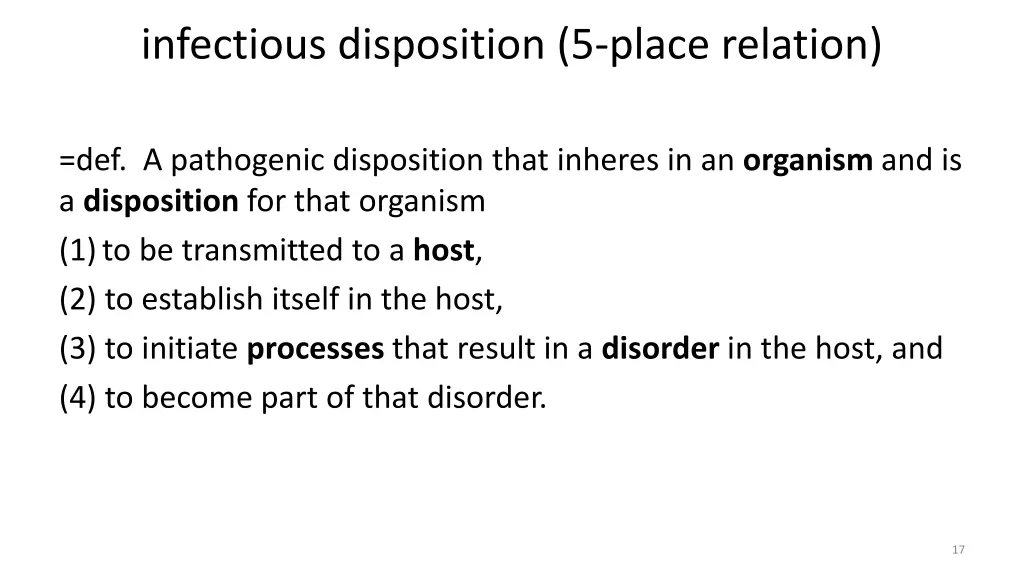 infectious disposition 5 place relation