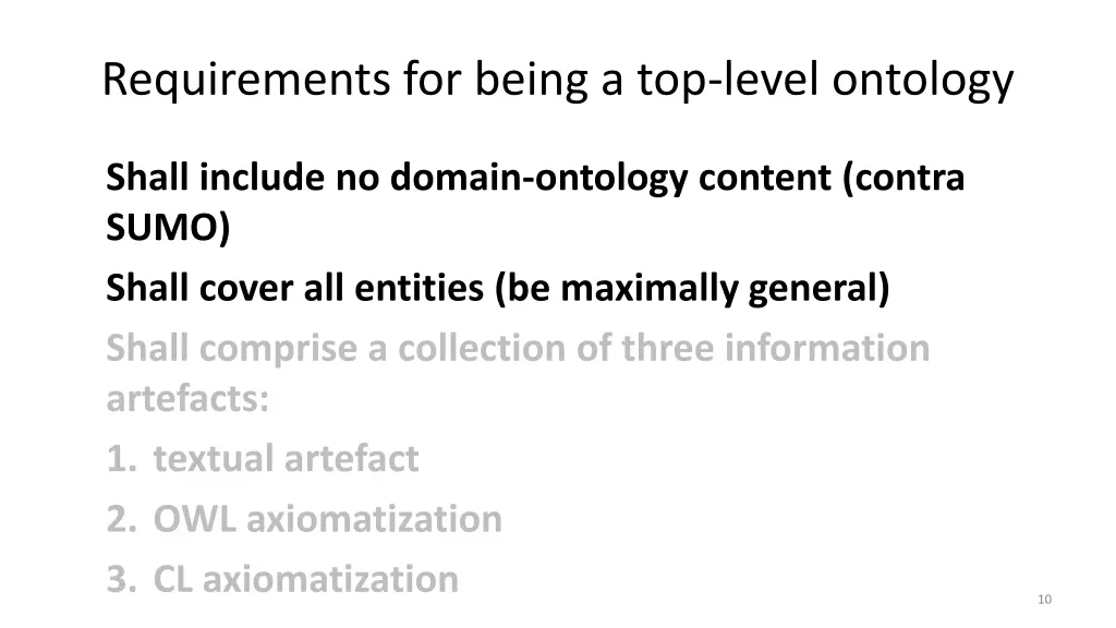 requirements for being a top level ontology