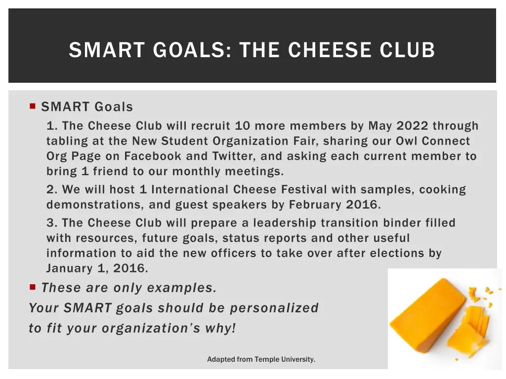 smart goals the cheese club