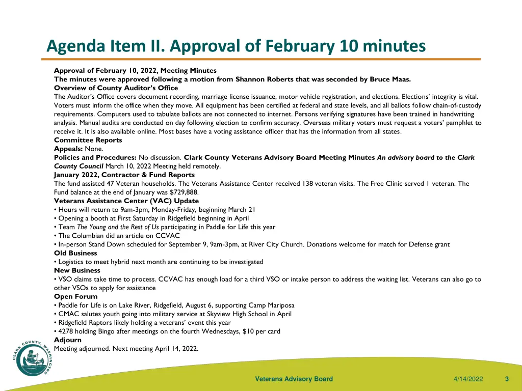 agenda item ii approval of february 10 minutes