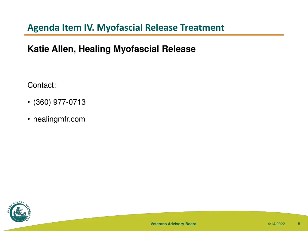 agenda item iv myofascial release treatment