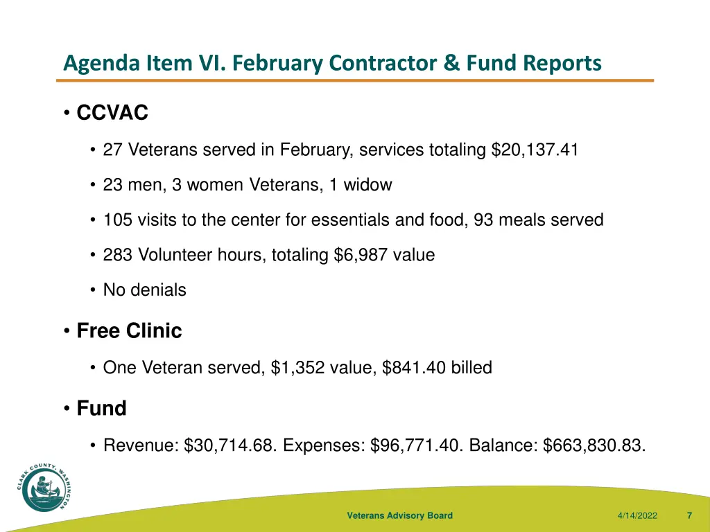 agenda item vi february contractor fund reports