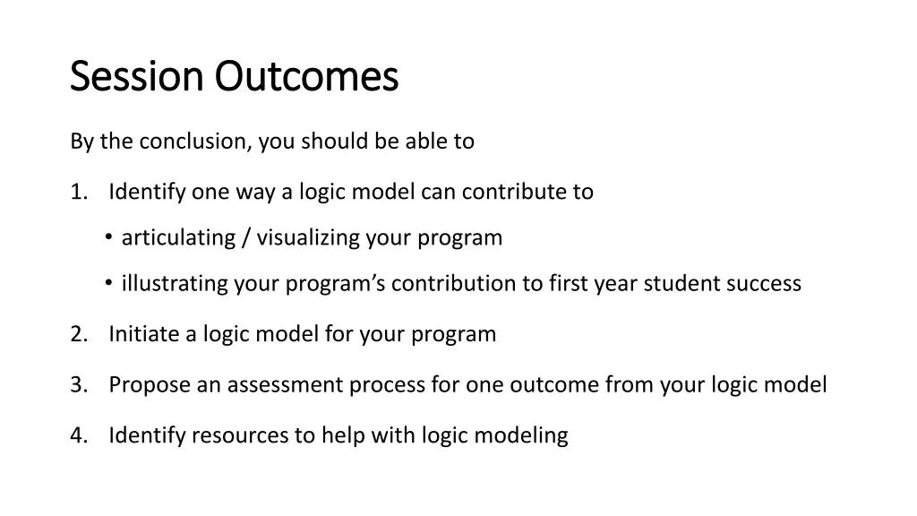 session outcomes session outcomes