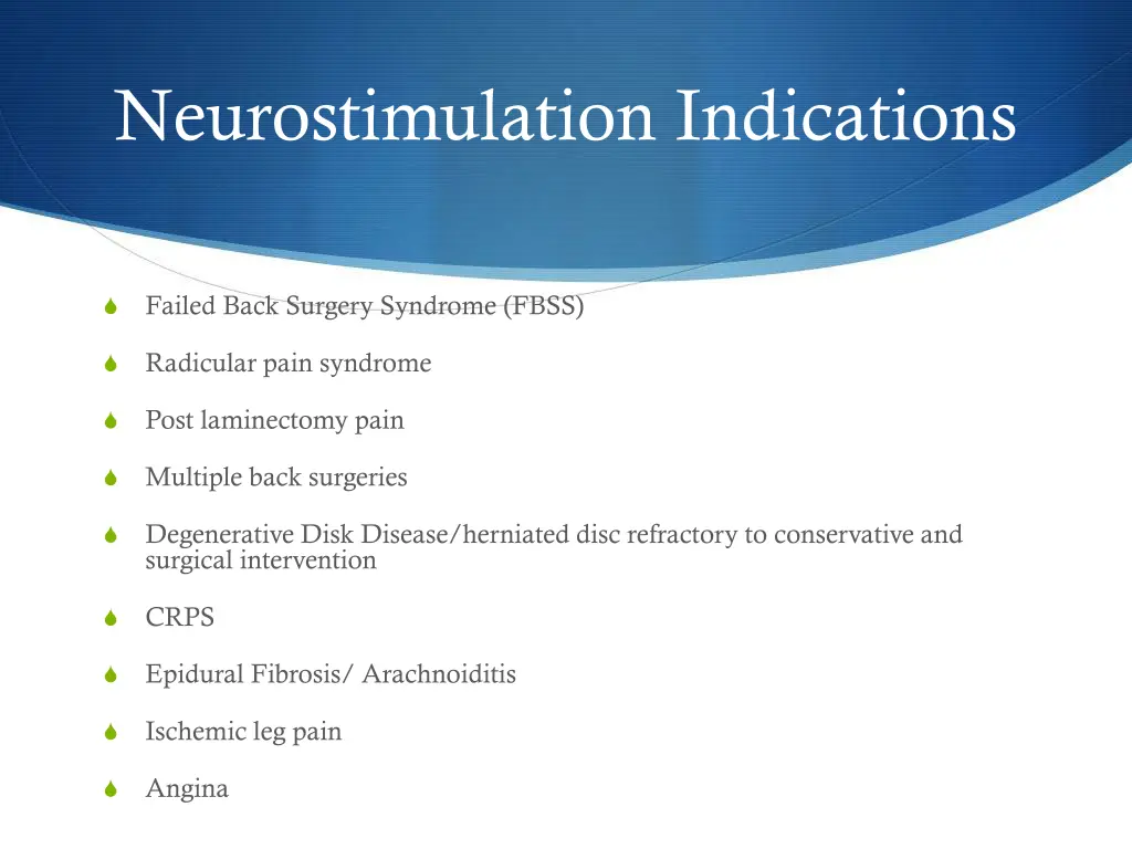 neurostimulation indications