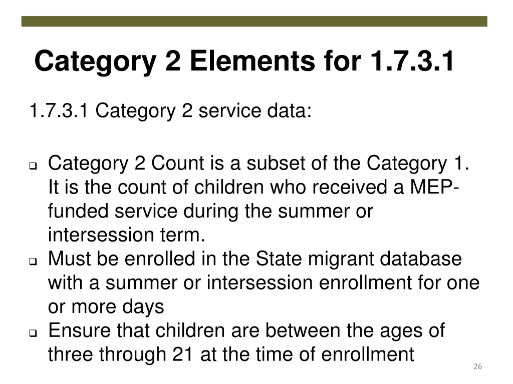 category 2 elements for 1 7 3 1