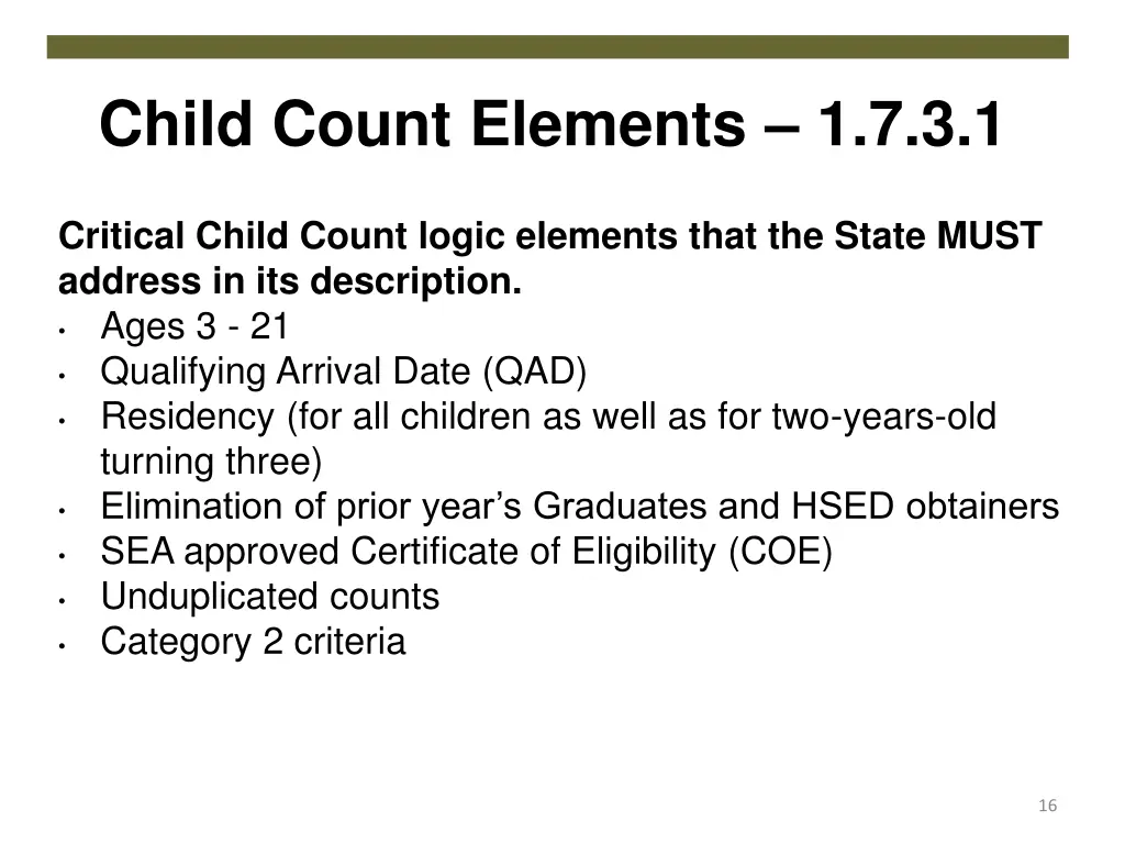 child count elements 1 7 3 1