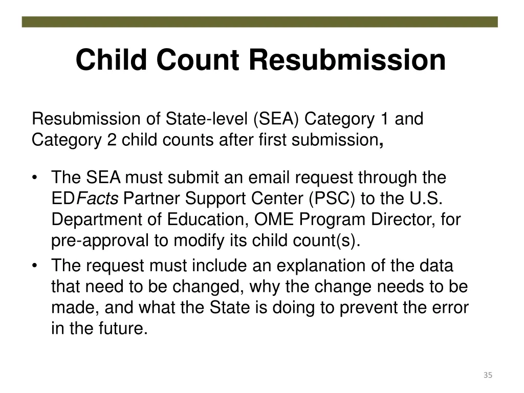 child count resubmission