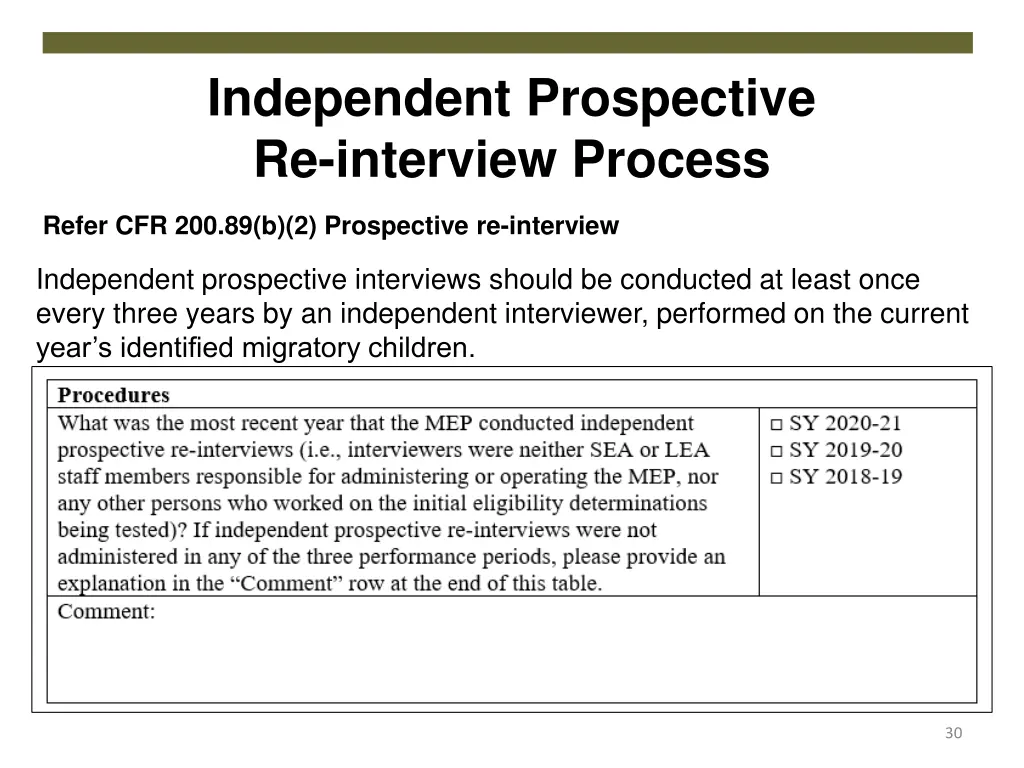 independent prospective re interview process