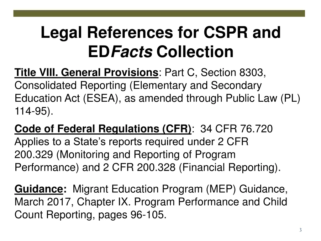 legal references for cspr and ed facts collection