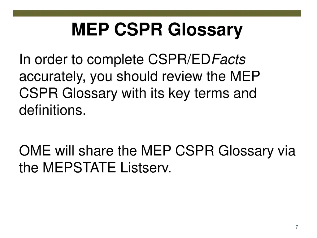 mep cspr glossary