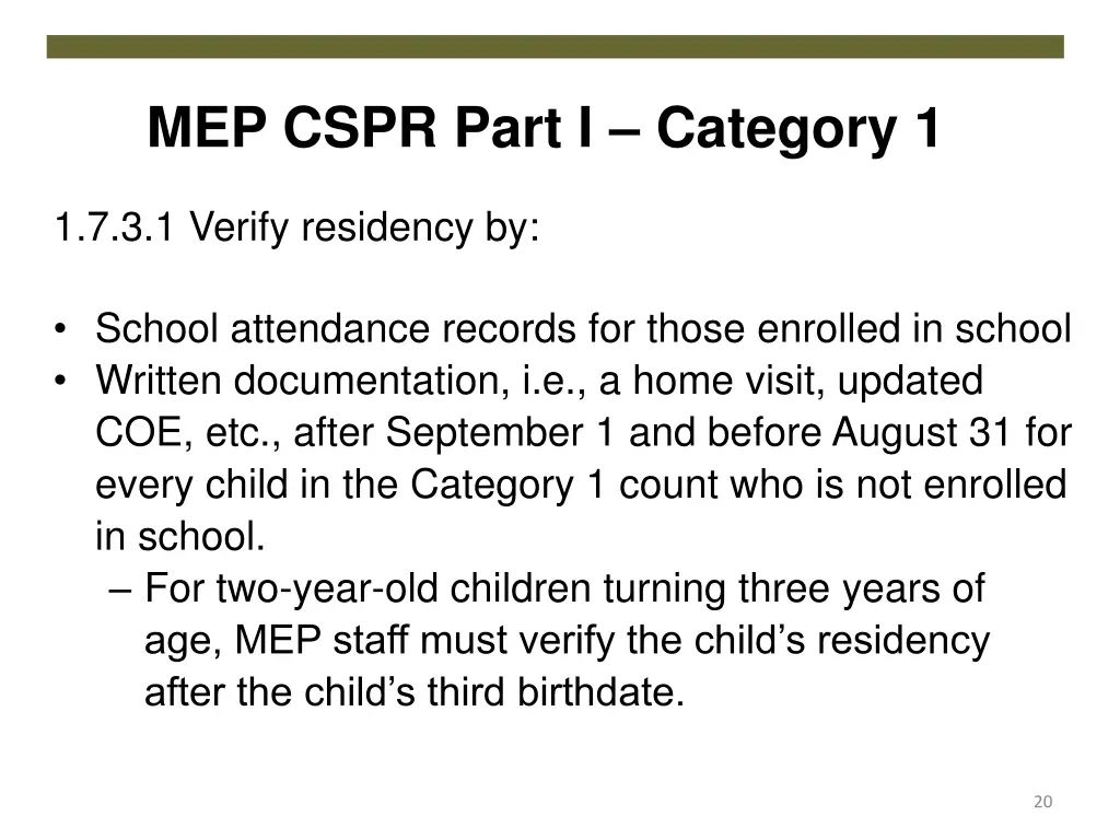 mep cspr part i category 1