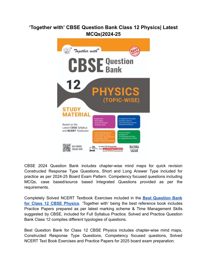 together with cbse question bank class 12 physics