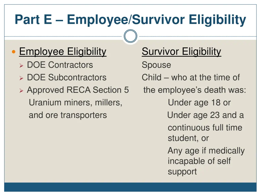 part e employee survivor eligibility