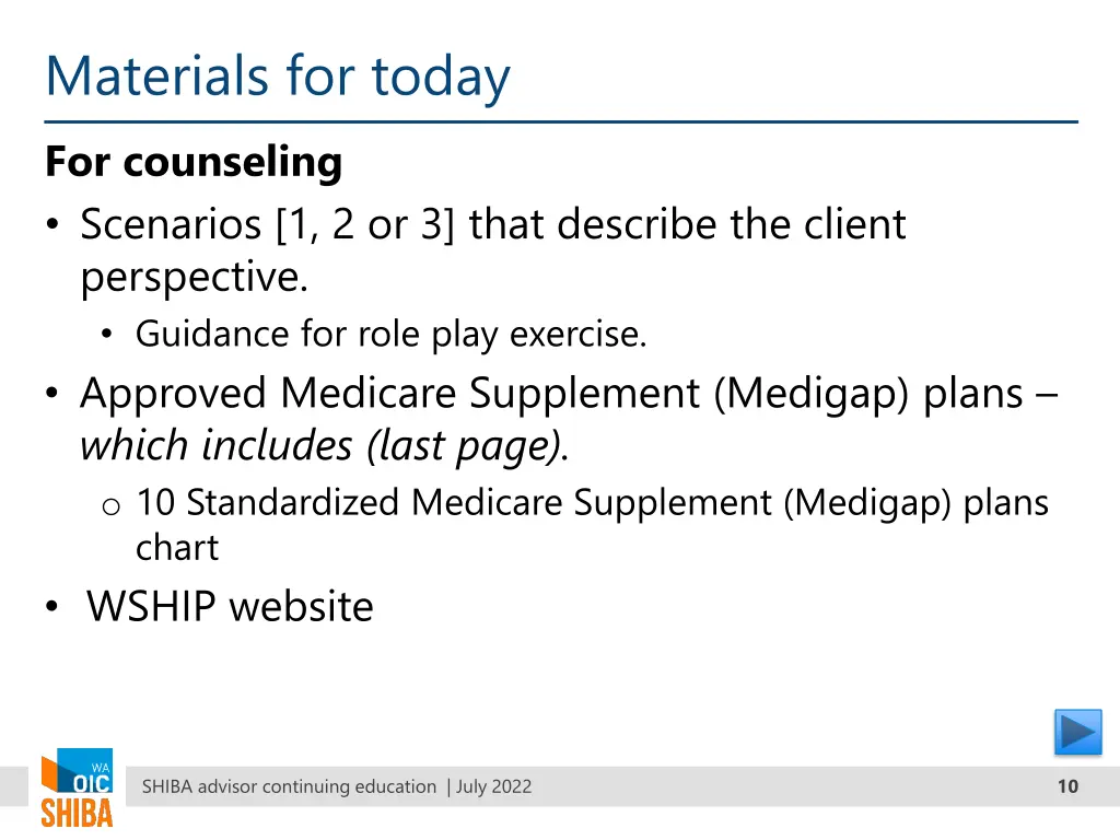 materials for today for counseling scenarios