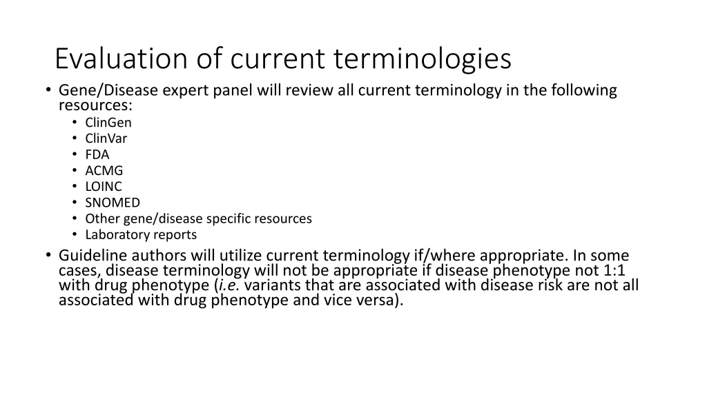 evaluation of current terminologies gene disease