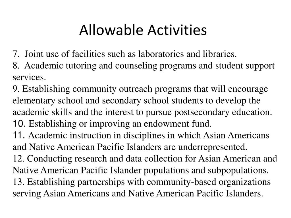 allowable activities 1