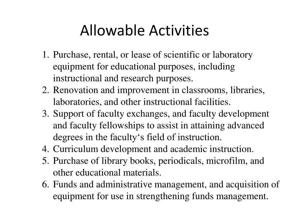 allowable activities