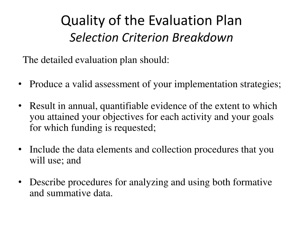 quality of the evaluation plan selection 2