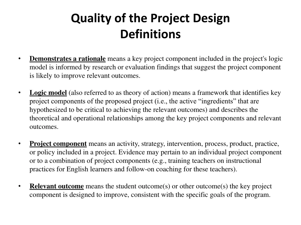 quality of the project design definitions