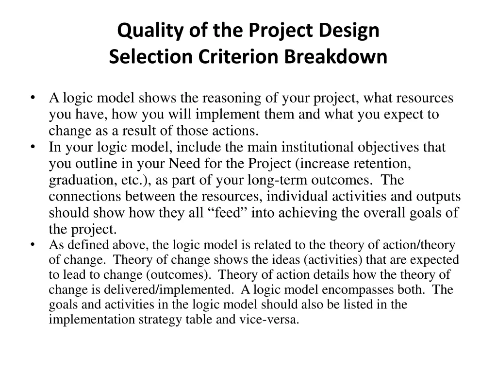 quality of the project design selection criterion