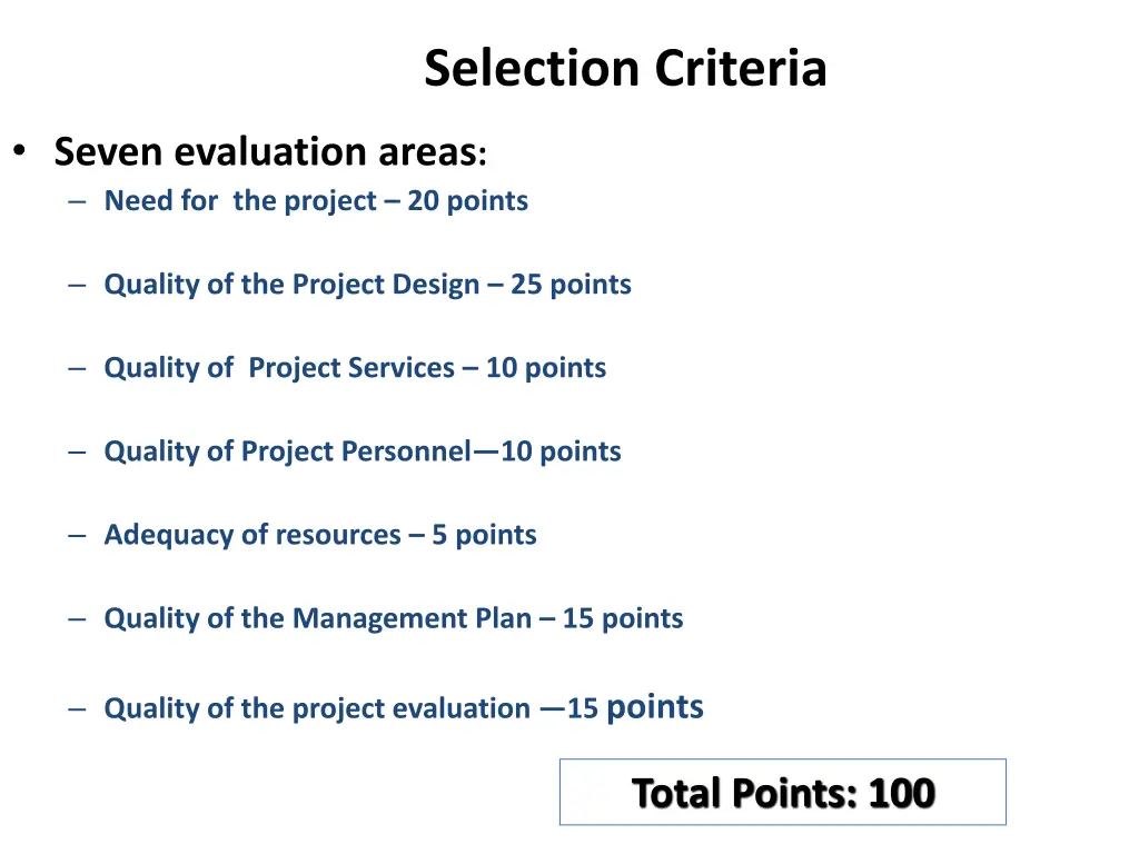 selection criteria