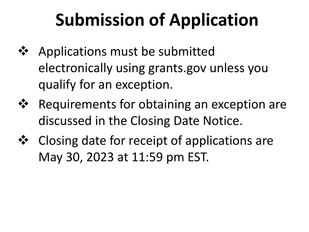 submission of application