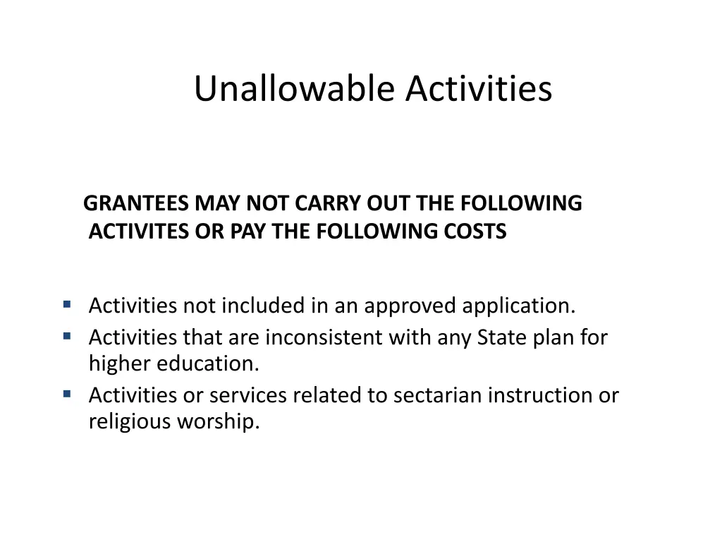 unallowable activities