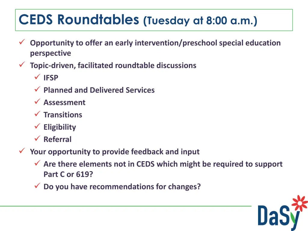 ceds roundtables tuesday at 8 00 a m