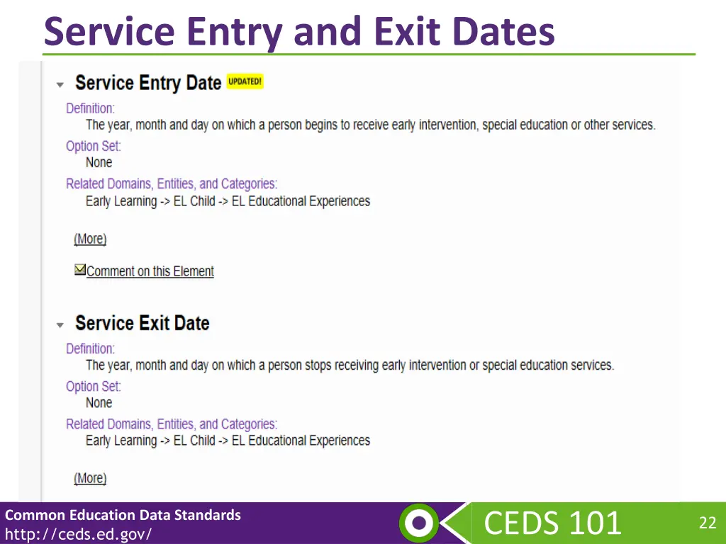 service entry and exit dates