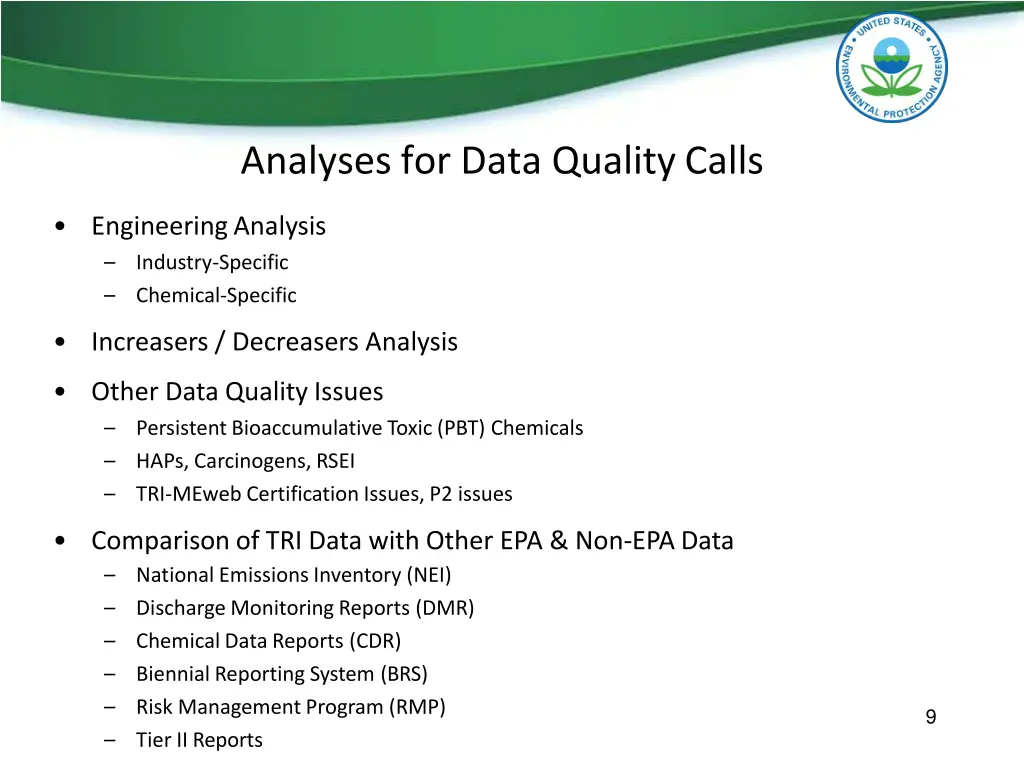 analyses for data qualitycalls