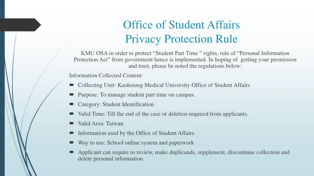 office of student affairs privacy protection rule