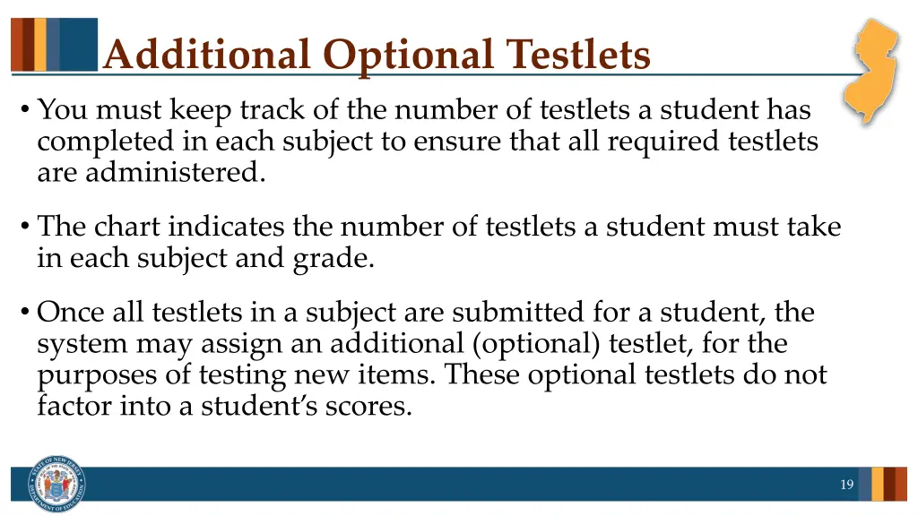 additional optional testlets you must keep track