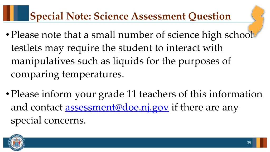 special note science assessment question